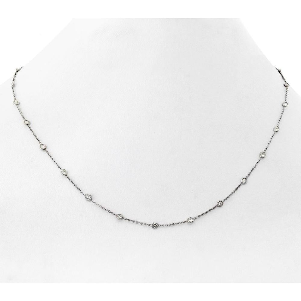 18K White Gold Station Necklace with Round Brilliant Diamonds - 2.35 Carats Total Diamond Weight