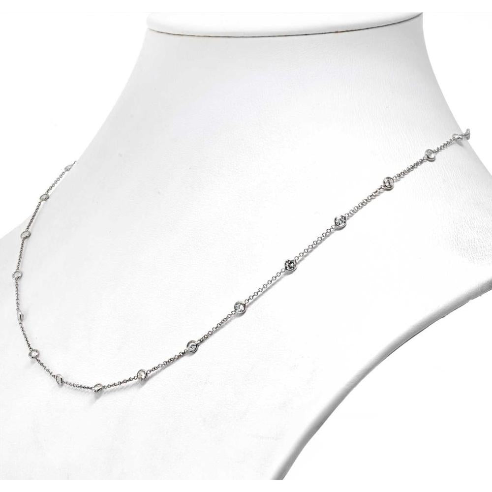 18K White Gold Station Necklace with Round Brilliant Diamonds - 2.35 Carats Total Diamond Weight
