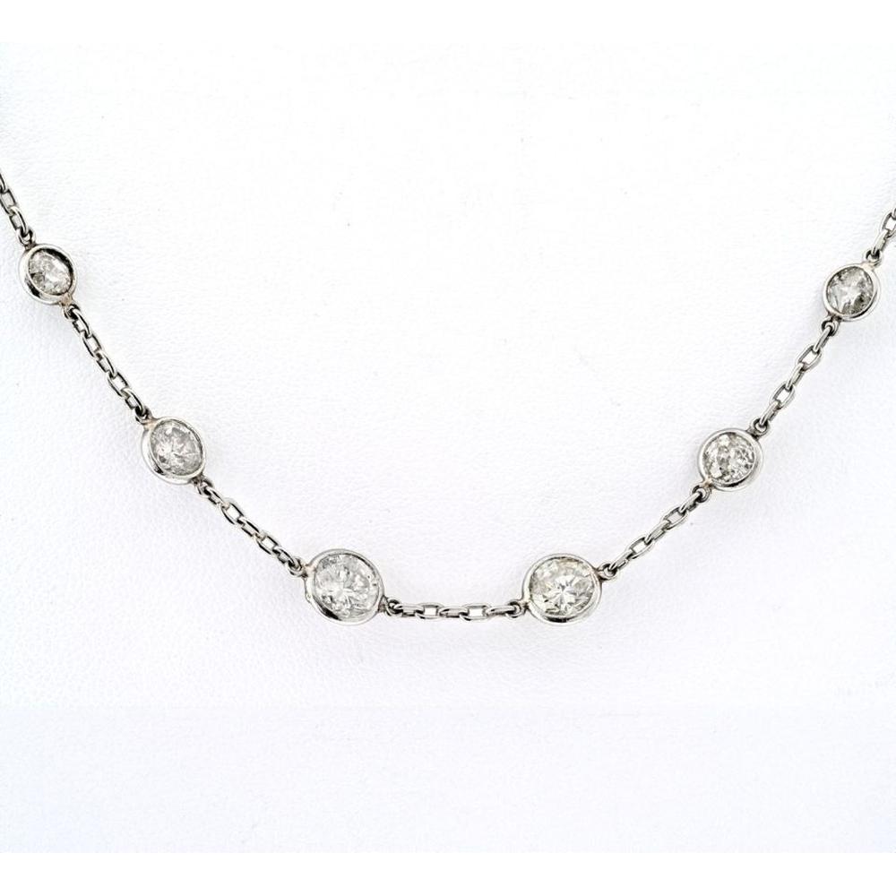 18K White Gold Station Necklace with Round Brilliant Diamonds - 2.35 Carats Total Diamond Weight
