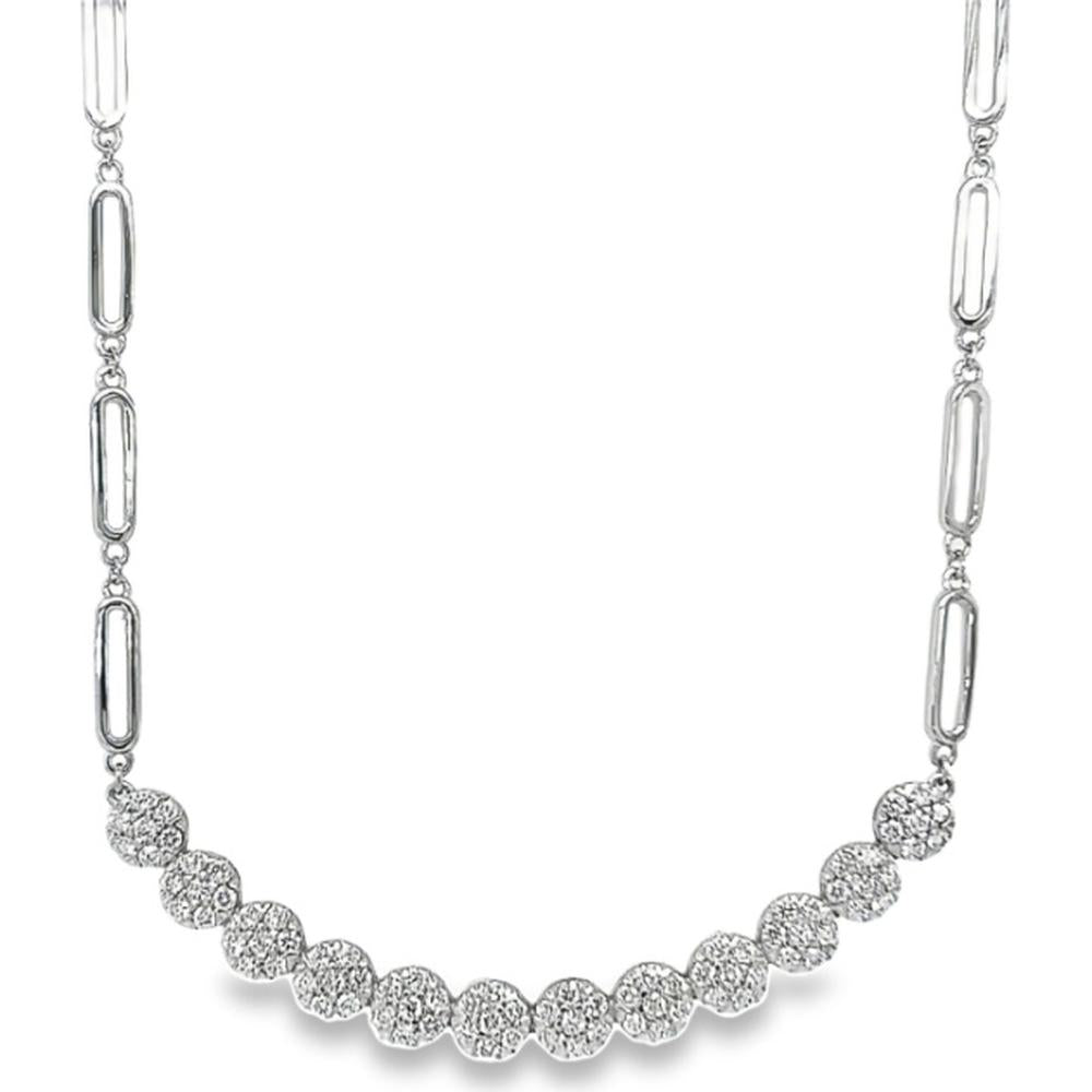 18K White Gold Station Necklace with Round Diamond Accents and Elongated Link Design by Afarin