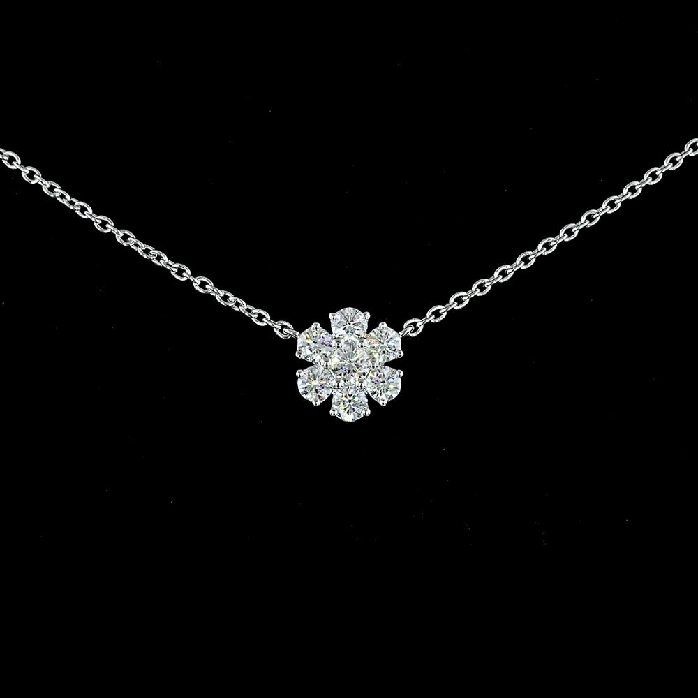 18K White Gold Station Necklace with Round Lab Diamond Floral Motifs - 2.95 Carat Total Diamond Weight - Covaloro Fine Jewelry