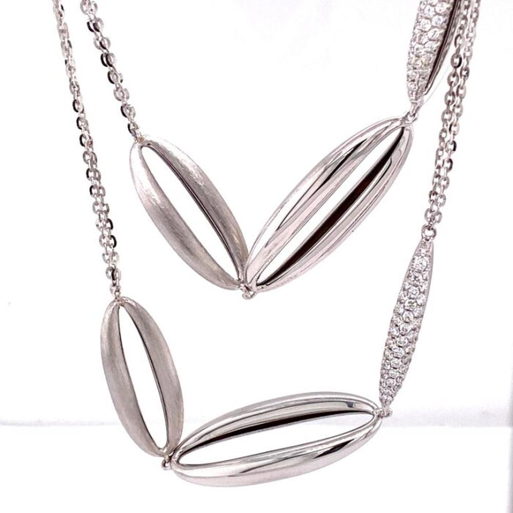18K White Gold Station Necklace with Sculptural Open Oval Links and Diamond Accents by Afarin