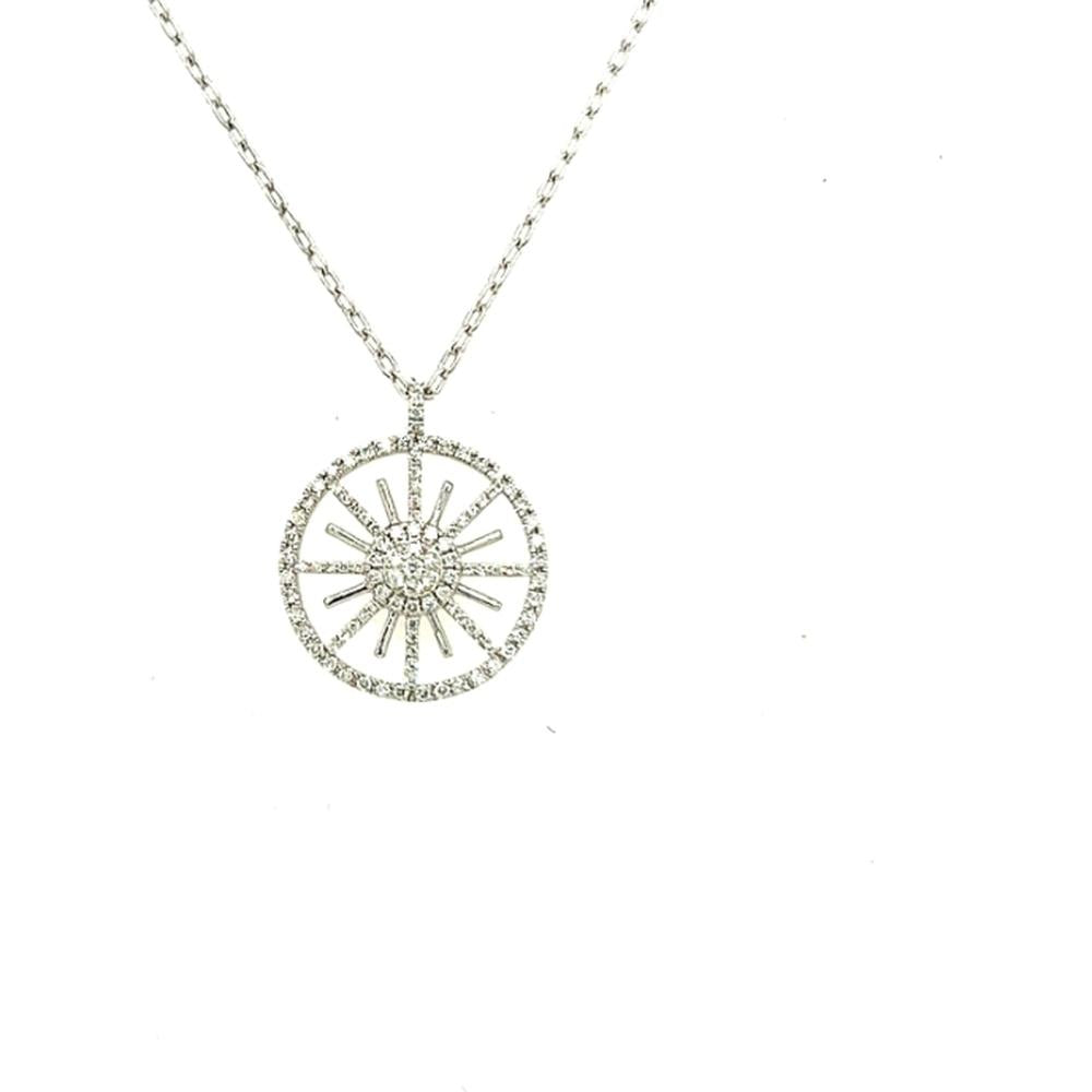 18K White Gold Sunburst Halo Diamond Pendant Necklace by Afarin