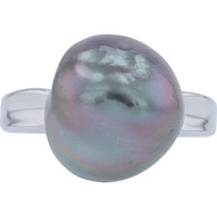 18K White Gold Tahitian Pearl Ring - Unique Iridescent Pearl in Organic Shape