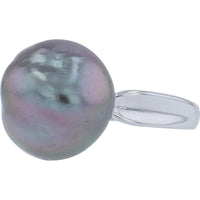18K White Gold Tahitian Pearl Ring - Unique Iridescent Pearl in Organic Shape