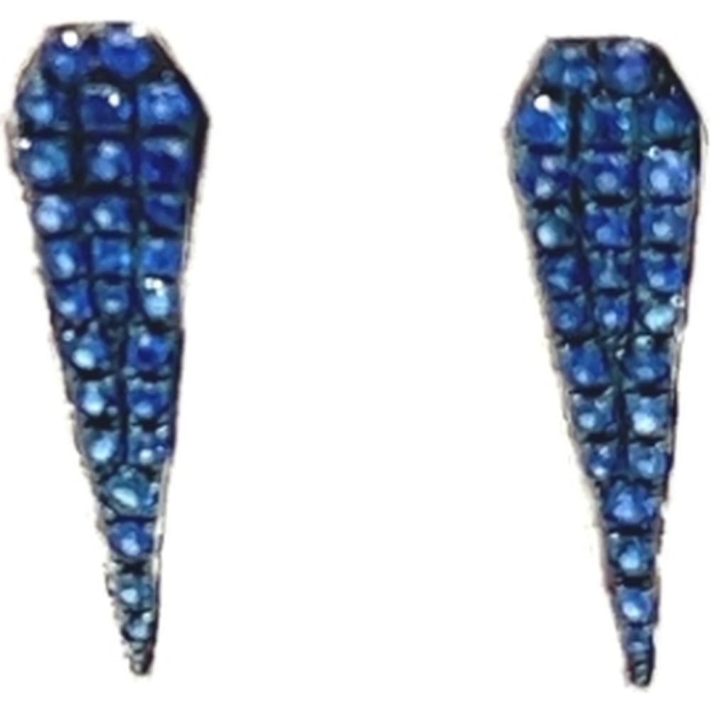 18K White Gold Tapered Blue Sapphire Drop Earrings by Afarin