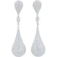 18K White Gold Teardrop Drop Earrings with Pavé-Set Round Diamonds - 5.05 Carat Total Diamond Weight