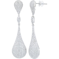 18K White Gold Teardrop Drop Earrings with Pavé-Set Round Diamonds - 5.05 Carat Total Diamond Weight