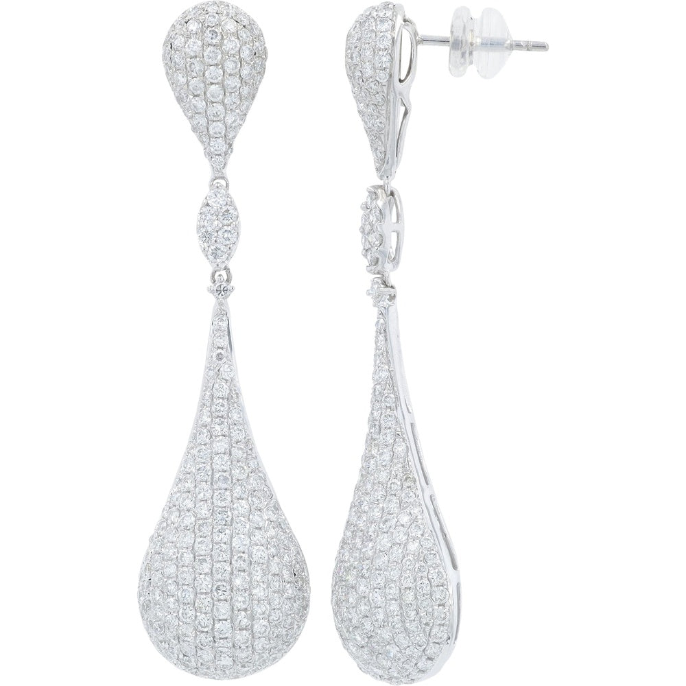 18K White Gold Teardrop Drop Earrings with Pavé-Set Round Diamonds - 5.05 Carat Total Diamond Weight