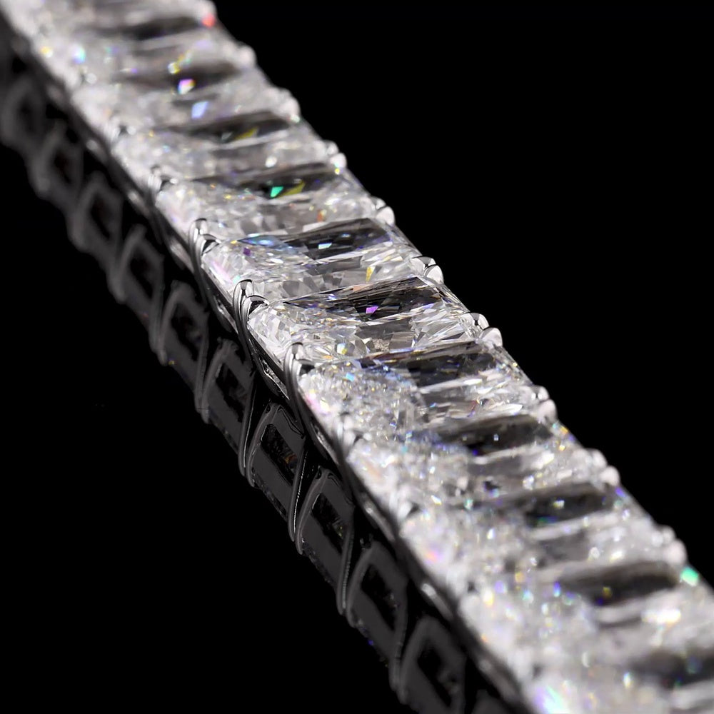 18K White Gold Tennis Bracelet with 26 Prong-Set Radiant Cut Lab Diamonds - 53.79 Carat Total Weight, E-F Color VS2 Clarity - Covaloro Fine Jewelry
