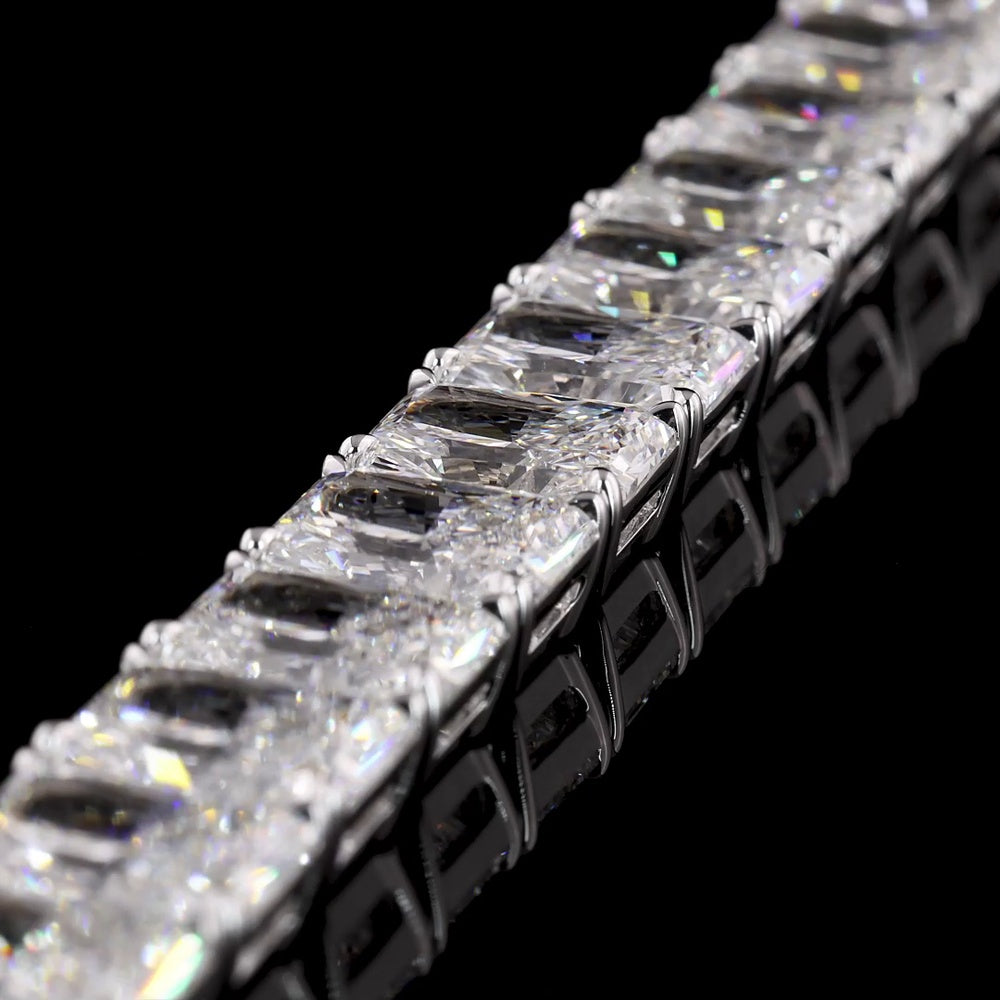 18K White Gold Tennis Bracelet with 26 Prong-Set Radiant Cut Lab Diamonds - 53.79 Carat Total Weight, E-F Color VS2 Clarity - Covaloro Fine Jewelry