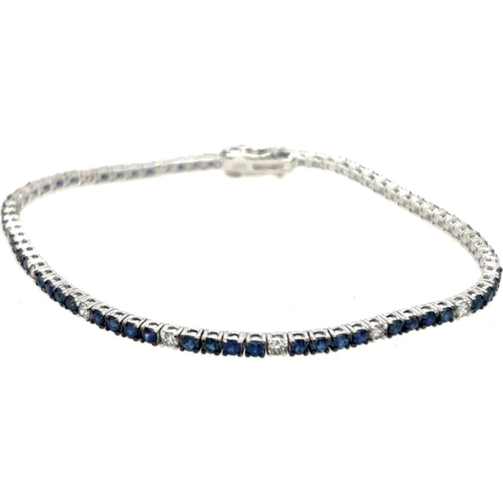 18K White Gold Tennis Bracelet with Alternating Blue Sapphires and Diamonds by Afarin
