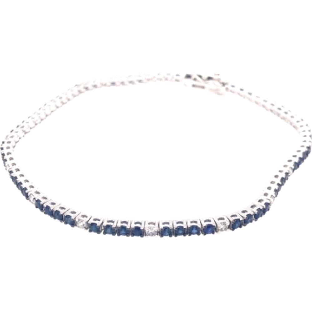 18K White Gold Tennis Bracelet with Alternating Blue Sapphires and Diamonds by Afarin