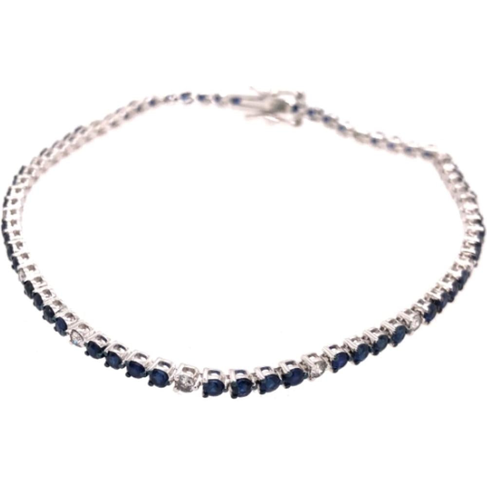 18K White Gold Tennis Bracelet with Alternating Blue Sapphires and Diamonds by Afarin