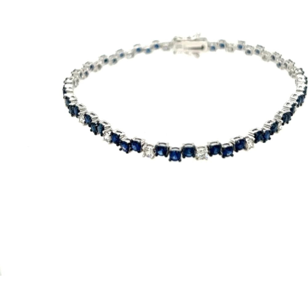 18K White Gold Tennis Bracelet with Alternating Blue Sapphires and Round Diamonds by Afarin