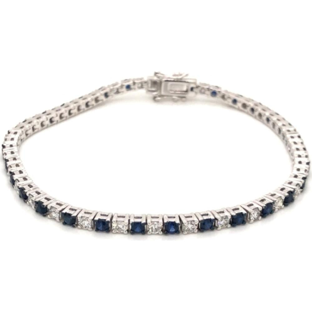 18K White Gold Tennis Bracelet with Alternating Blue Sapphires and Round Diamonds by Afarin