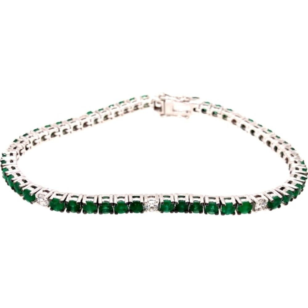 18K White Gold Tennis Bracelet with Alternating Emeralds and Diamonds by Afarin