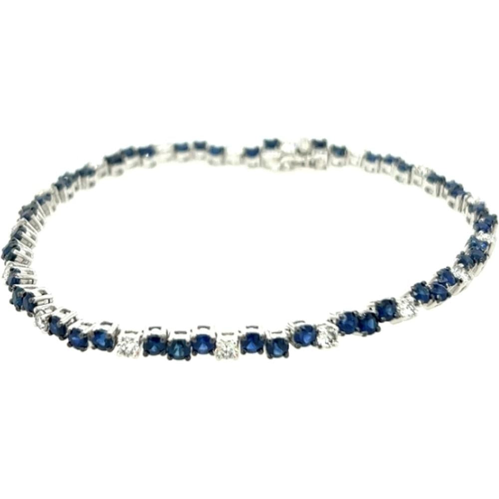 18K White Gold Tennis Bracelet with Alternating Round Blue Sapphires and Diamonds by Afarin