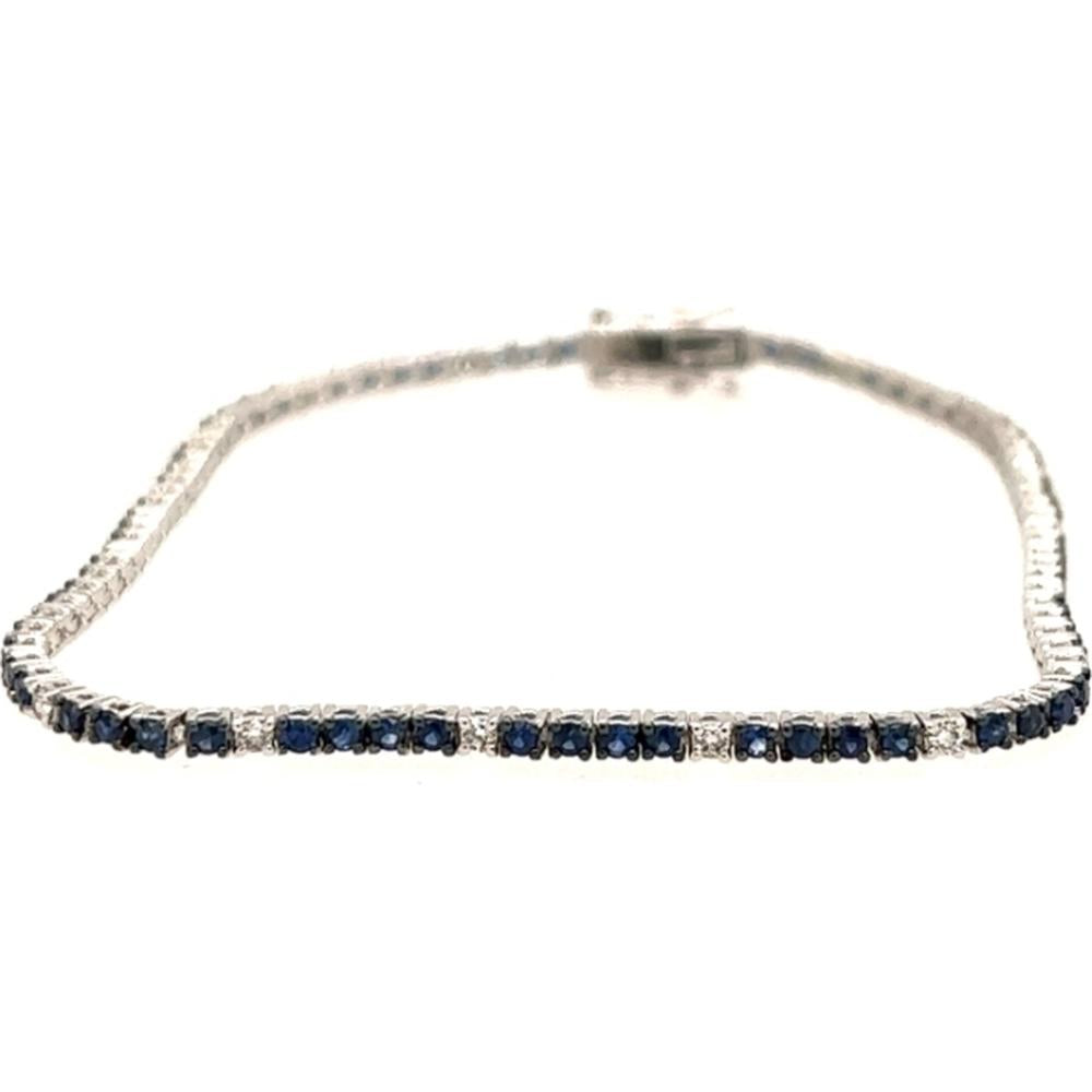 18K White Gold Tennis Bracelet with Alternating Round Blue Sapphires and Round Diamonds by Afarin