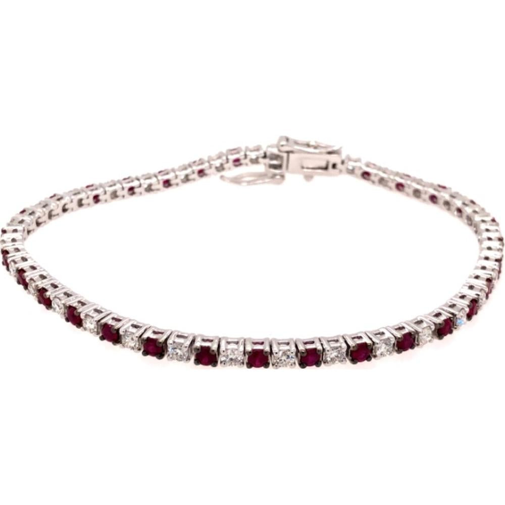 18K White Gold Tennis Bracelet with Alternating Round Rubies and Diamonds by Afarin