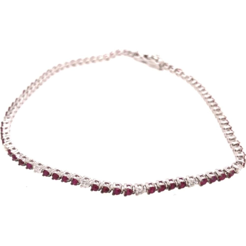 18K White Gold Tennis Bracelet with Alternating Rubies and Diamonds by Afarin