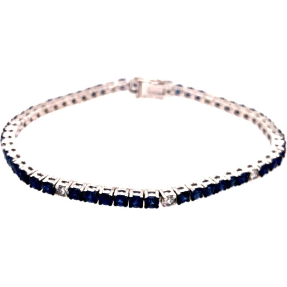 18K White Gold Tennis Bracelet with Blue Sapphires and Diamond Accents by Afarin