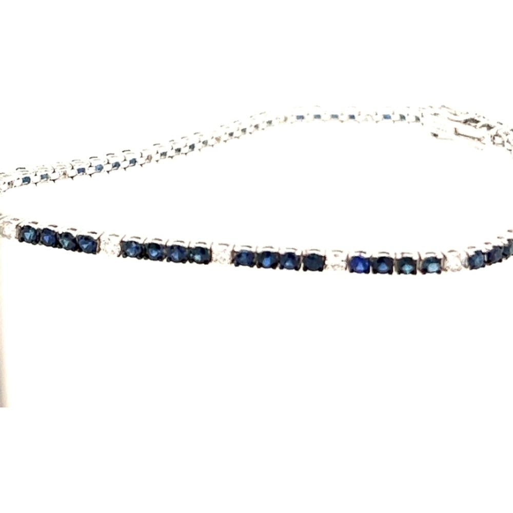 18K White Gold Tennis Bracelet with Blue Sapphires and Diamond Accents by Afarin