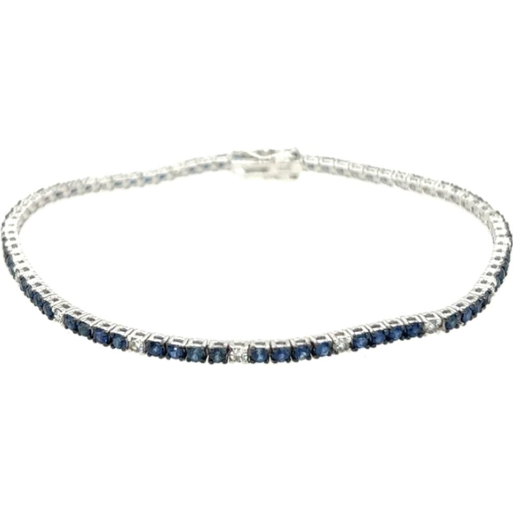 18K White Gold Tennis Bracelet with Blue Sapphires and Diamond Accents by Afarin