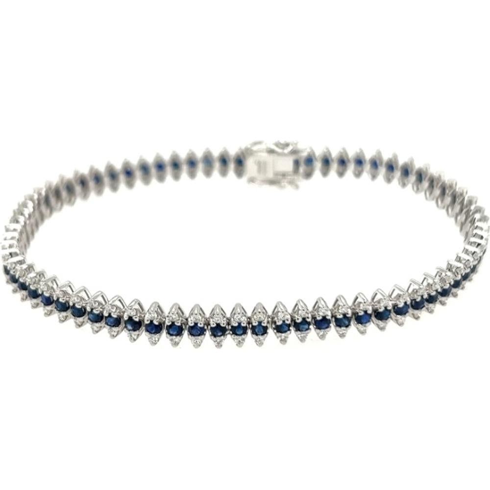 18K White Gold Tennis Bracelet with Blue Sapphires and Diamonds by Afarin