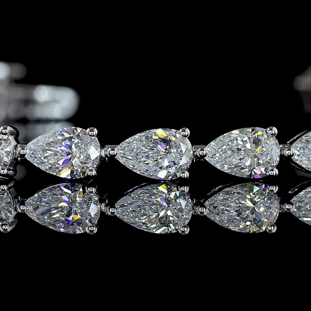 18K White Gold Tennis Bracelet with East-West Pear Shaped Lab Diamonds - 6.41 Carat Total Weight, E-F Color VS1 Clarity - Covaloro Fine Jewelry