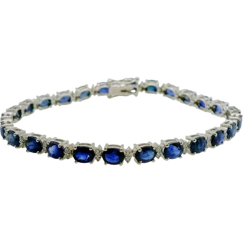 18K White Gold Tennis Bracelet with Oval Blue Sapphires and Diamond Accents by Afarin