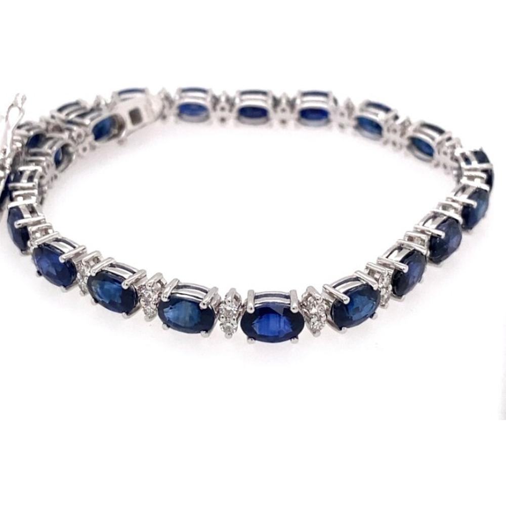 18K White Gold Tennis Bracelet with Oval Blue Sapphires and Diamond Accents by Afarin