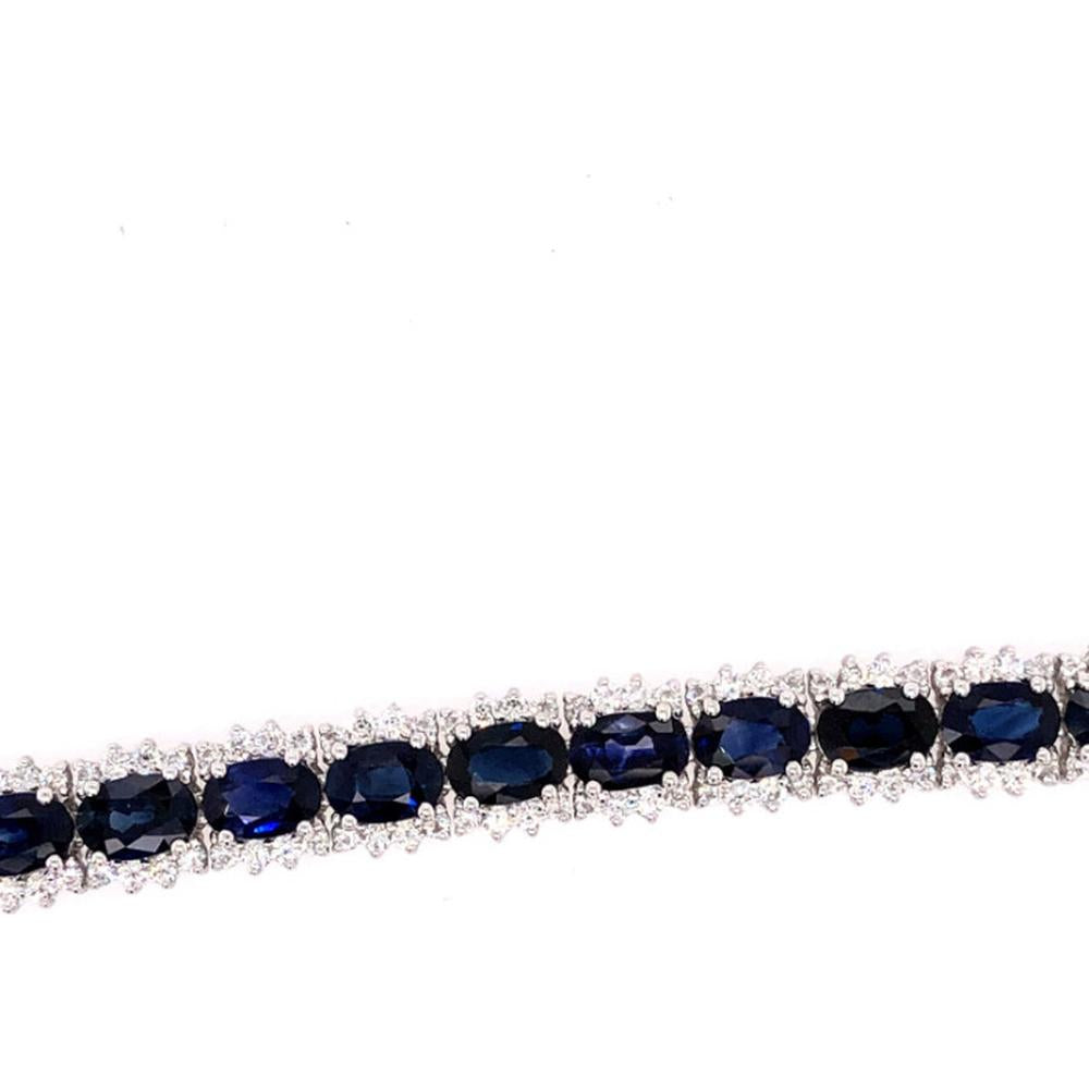 18K White Gold Tennis Bracelet with Oval Blue Sapphires and Diamond Accents by Afarin