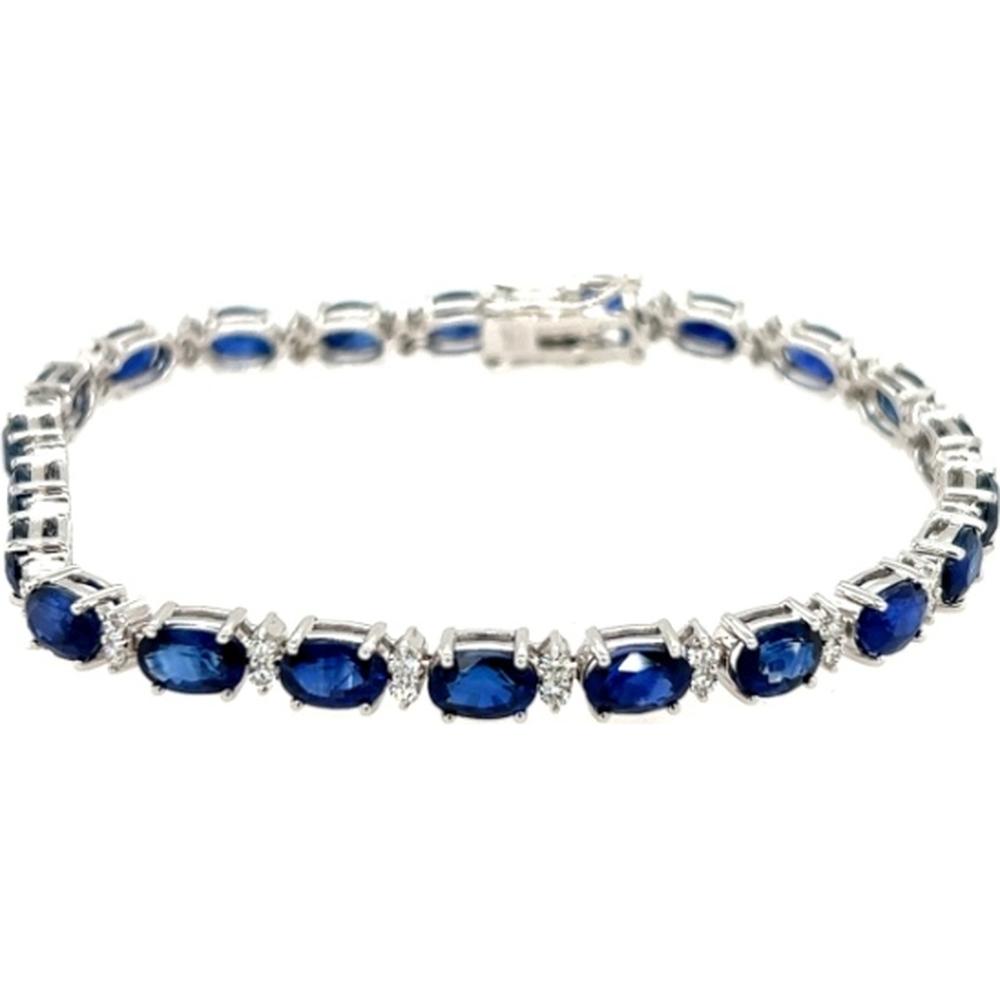18K White Gold Tennis Bracelet with Oval Blue Sapphires and Diamond Accents by Afarin