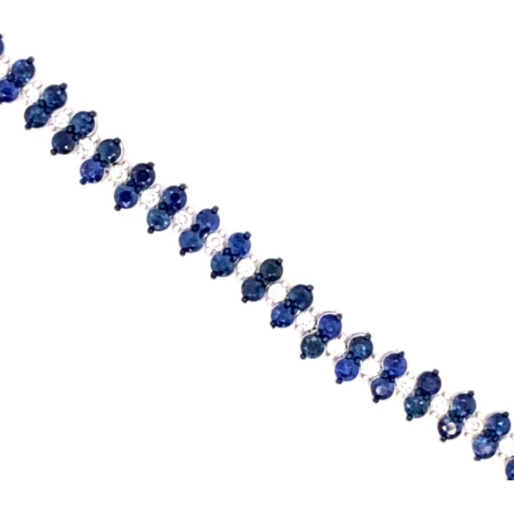 18K White Gold Tennis Bracelet with Oval Blue Sapphires and Diamonds by Afarin