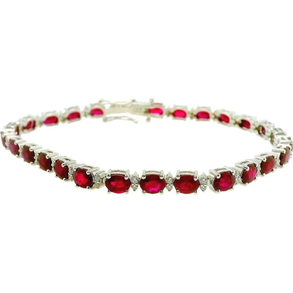 18K White Gold Tennis Bracelet with Oval Rubies and Diamond Accents by Afarin