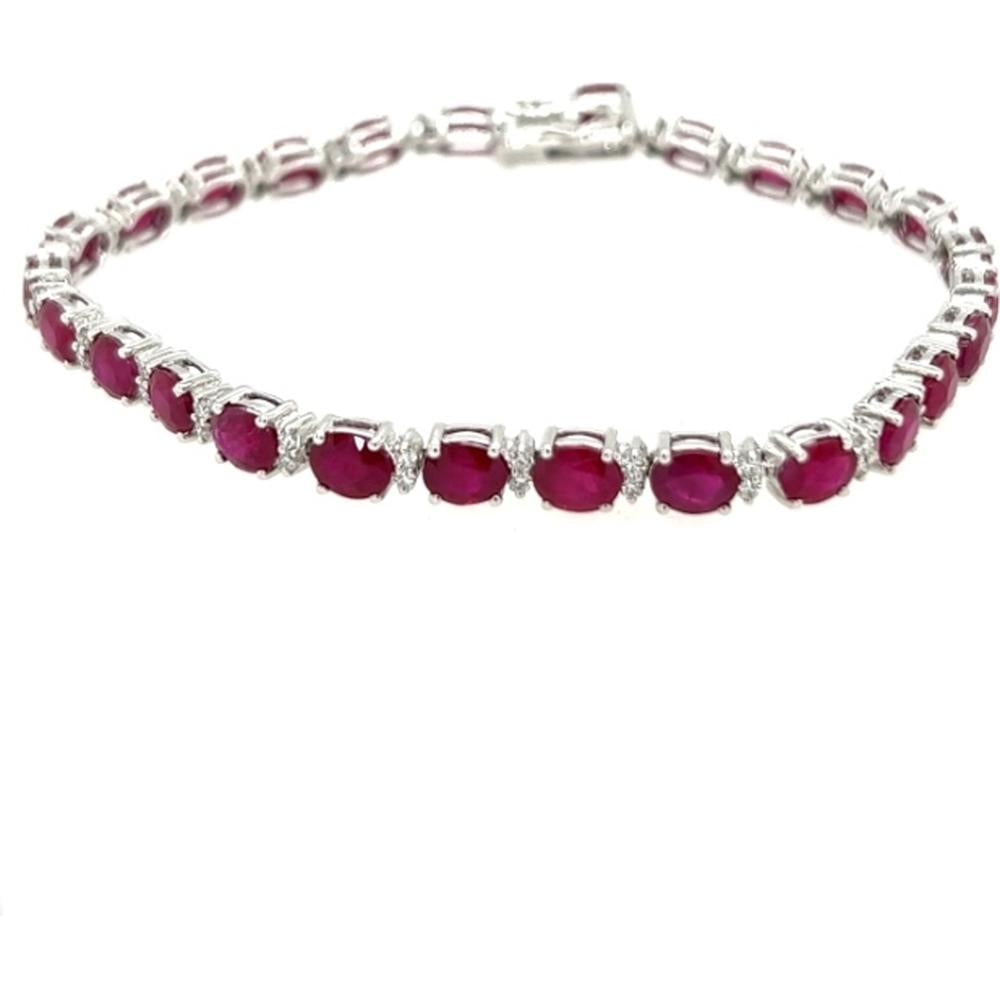 18K White Gold Tennis Bracelet with Oval Rubies and Diamond Accents by Afarin