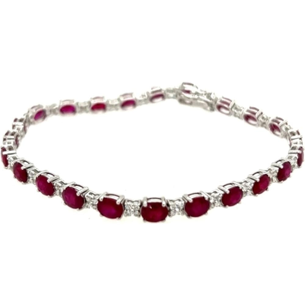 18K White Gold Tennis Bracelet with Oval Rubies and Diamond Accents by Afarin