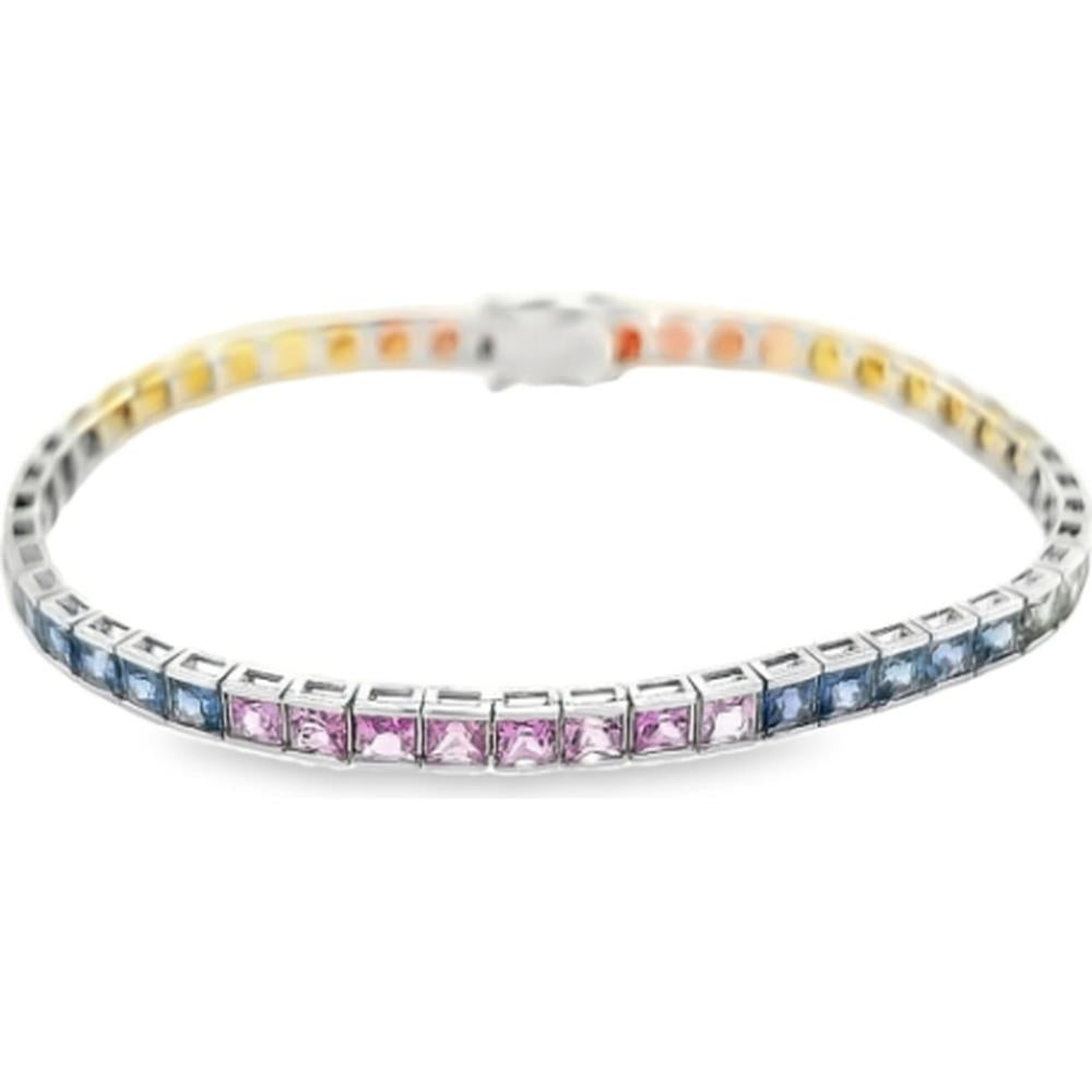 18K White Gold Tennis Bracelet with Pink and Blue Multi Sapphires by Afarin