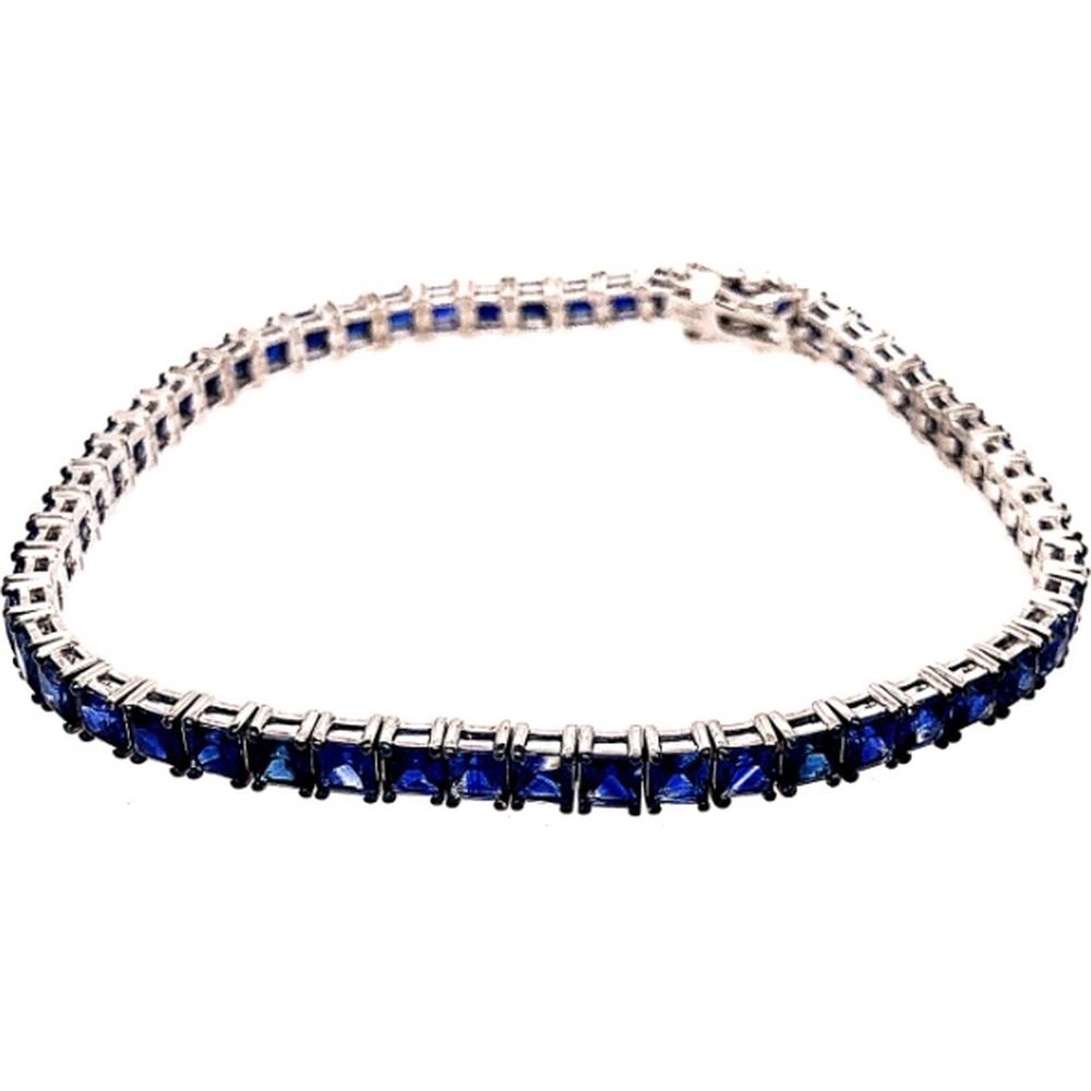 18K White Gold Tennis Bracelet with Princess Cut Blue Sapphires by Afarin