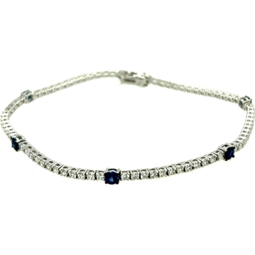 18K White Gold Tennis Bracelet with Round Blue Sapphires and Diamonds by Afarin
