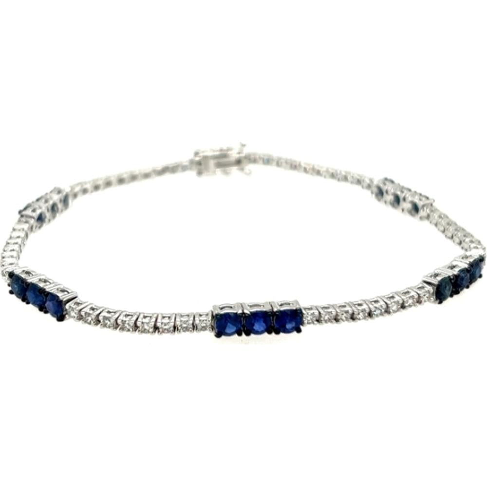 18K White Gold Tennis Bracelet with Round Blue Sapphires and Diamonds by Afarin