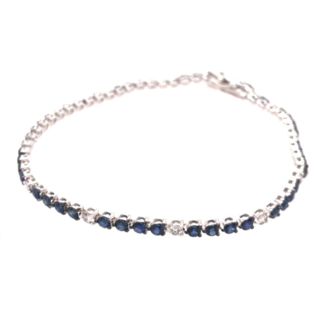 18K White Gold Tennis Bracelet with Round Blue Sapphires and Diamonds by Afarin