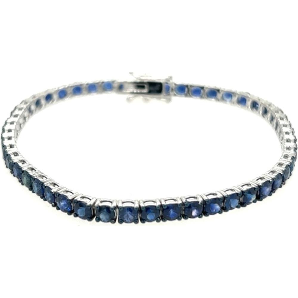 18K White Gold Tennis Bracelet with Round Blue Sapphires by Afarin