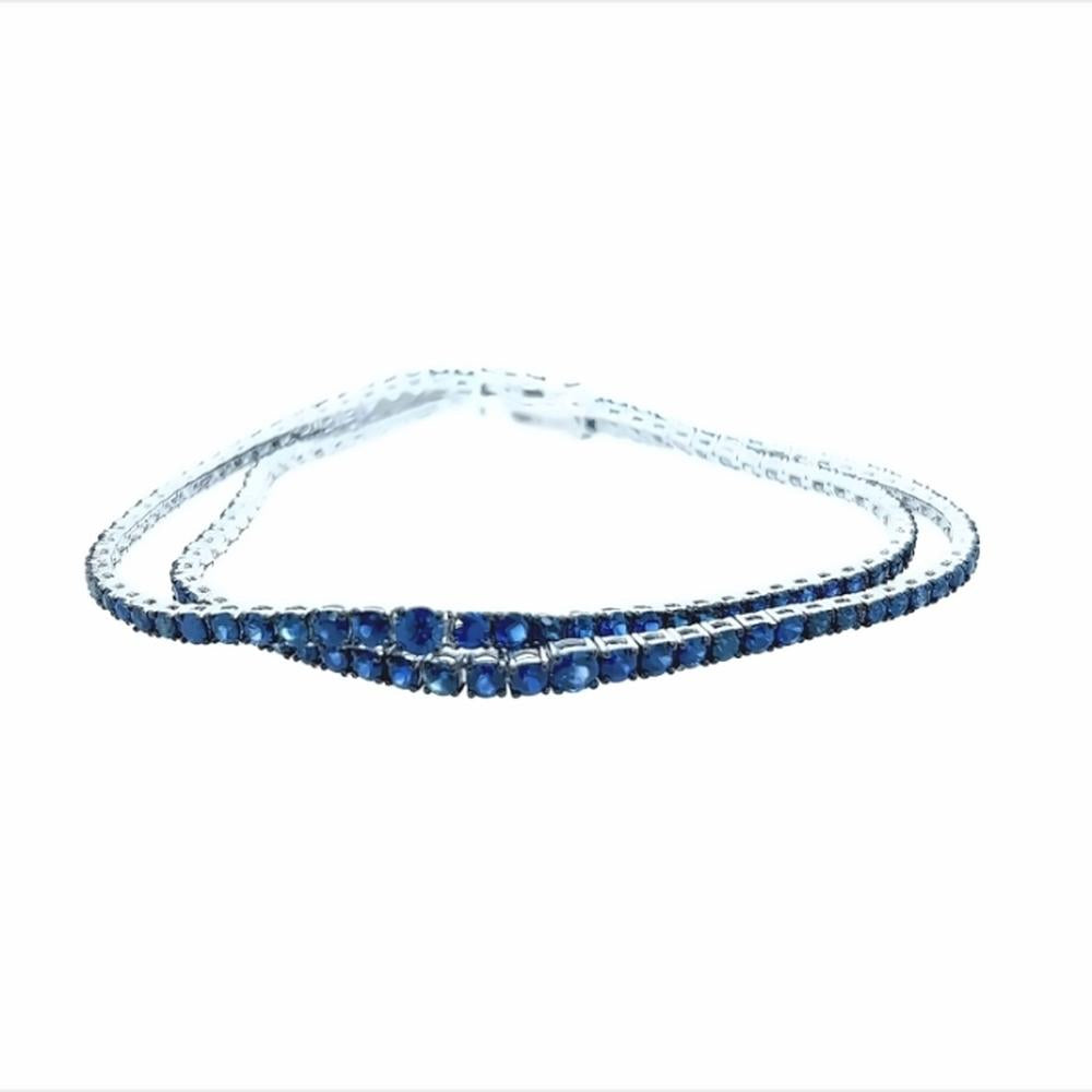 18K White Gold Tennis Bracelet with Round Blue Sapphires by Afarin