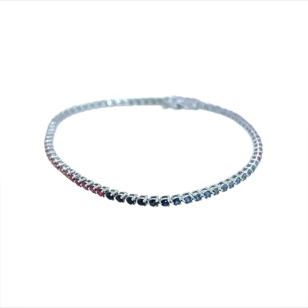 18K White Gold Tennis Bracelet with Round Multi Color Sapphires by Afarin