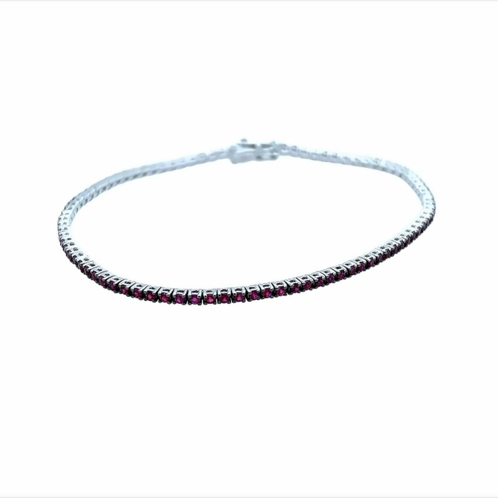 18K White Gold Tennis Bracelet with Round Rubies by Afarin