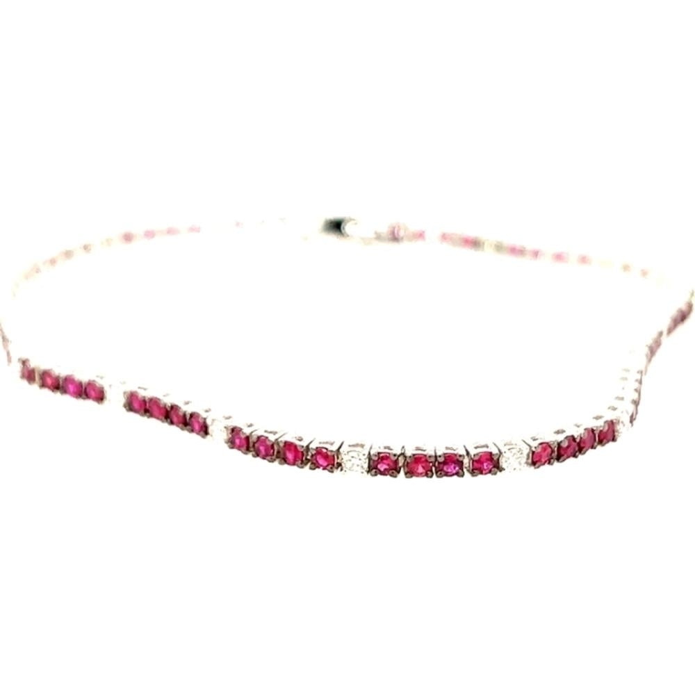 18K White Gold Tennis Bracelet with Rubies and Diamond Accents by Afarin