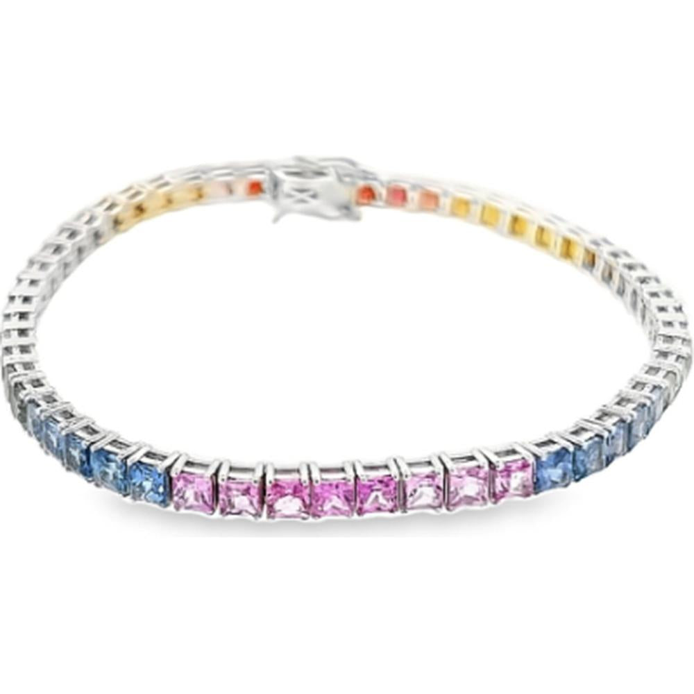 18K White Gold Tennis Bracelet with Square Multi-Color Sapphires by Afarin