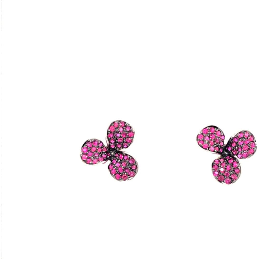 18K White Gold Three-Petal Floral Ruby Stud Earrings by Afarin